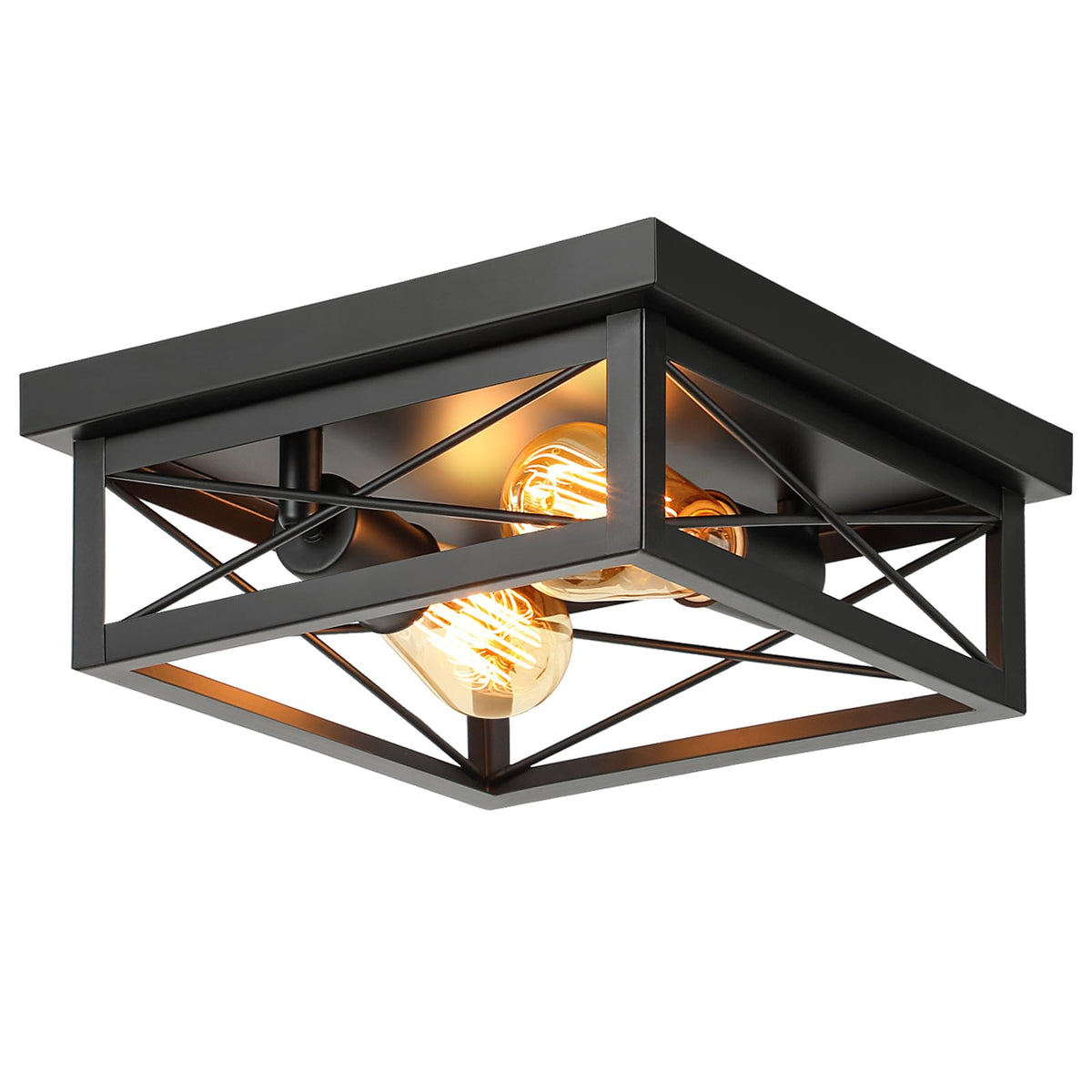 Kondras 2-light farmhouse square flush-mount in matte black.