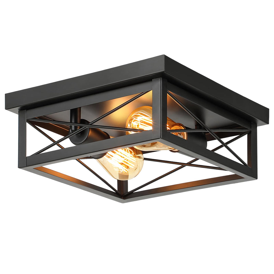 Kondras 2-light farmhouse square flush-mount in matte black.