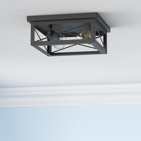 Kondras 2-light square flush mount side view; adjustable lamps for flexible lighting.