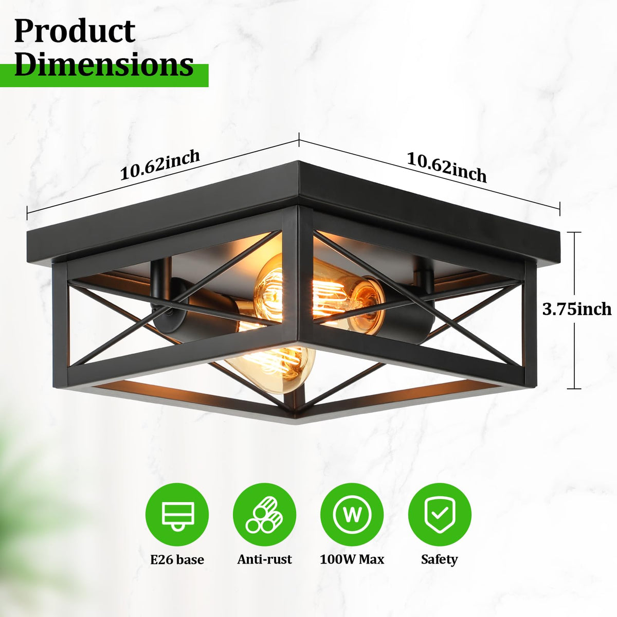 Kondras industrial square design black finish for kitchen or living space.