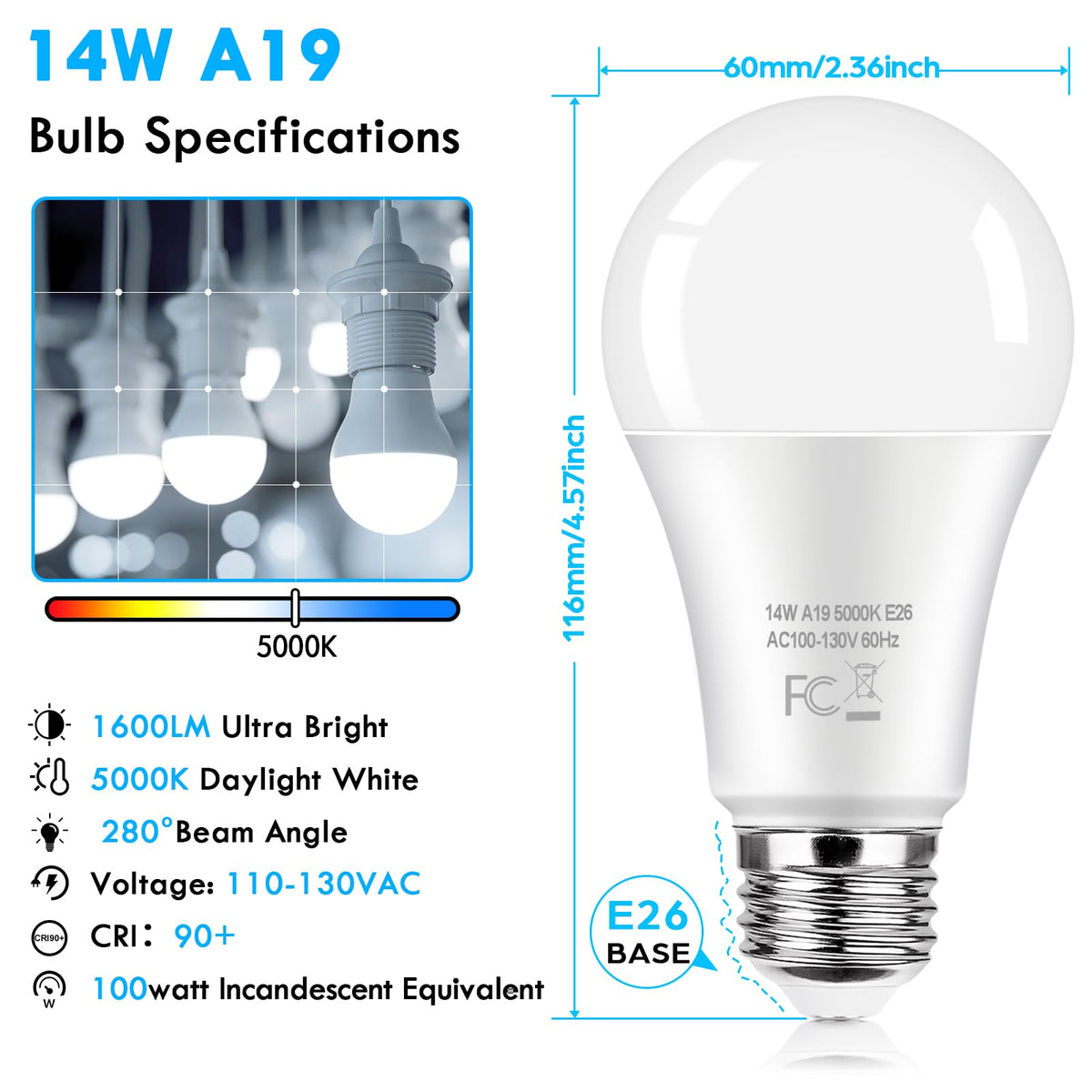 Kondras LED bulbs with E26 base for easy installation in most fixtures.