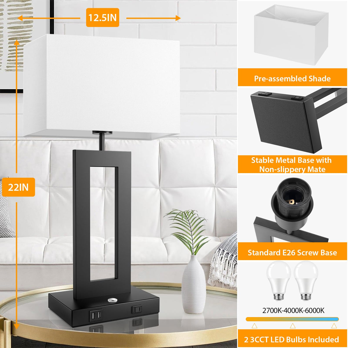 Kondras matte black lamp bases with a stable, modern silhouette.