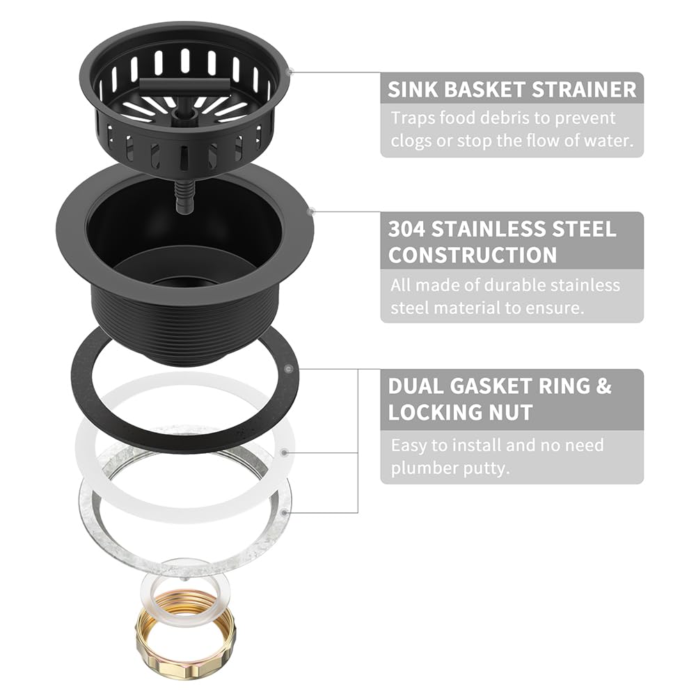 KONE installation kit includes gaskets, nuts, no plumber's putty needed for quick install.
