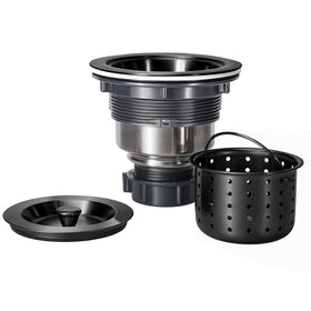 KONE sink drain assembly in black with a 3-1/2 inch opening for kitchen use.