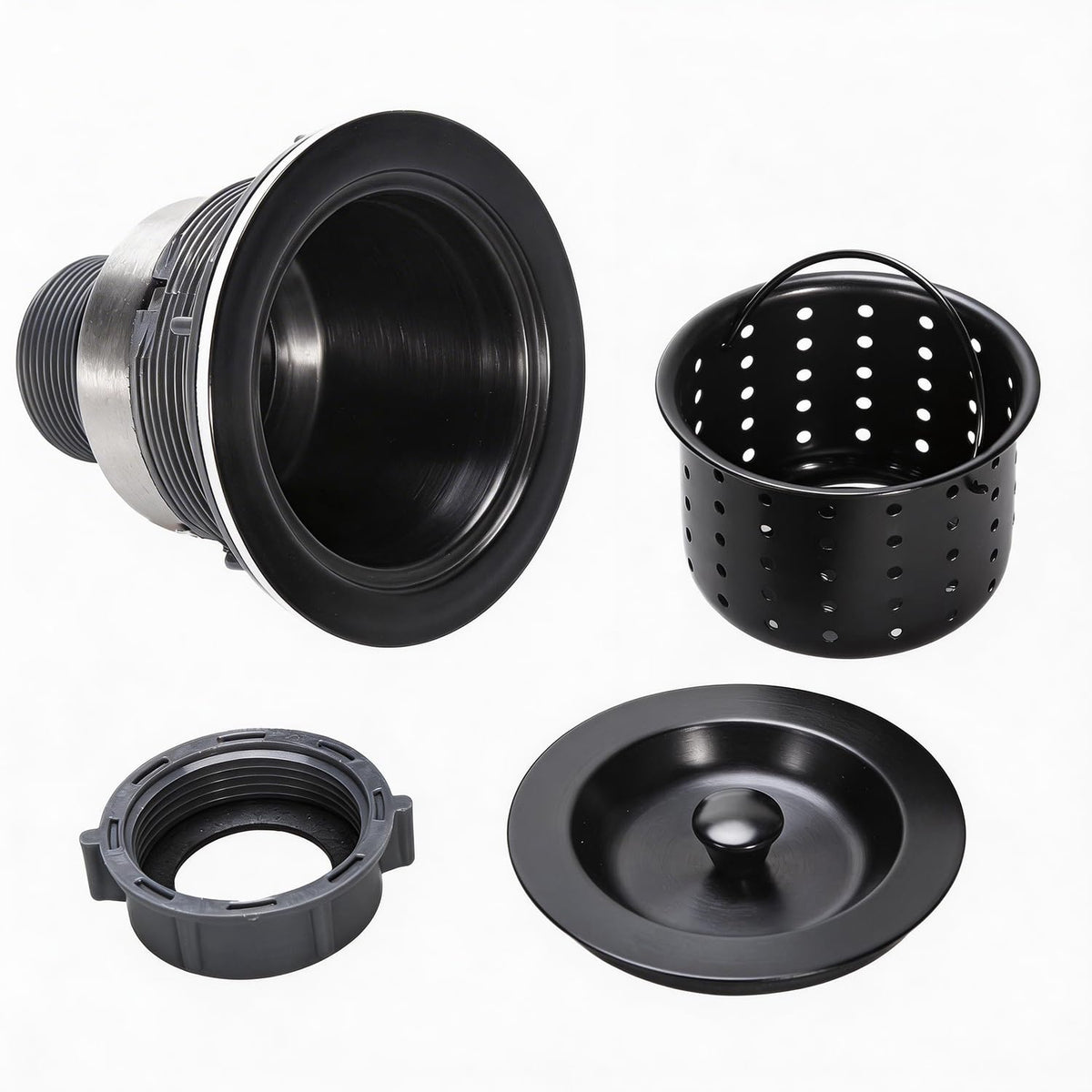 KONE deep basket drain design traps debris to reduce clogs.