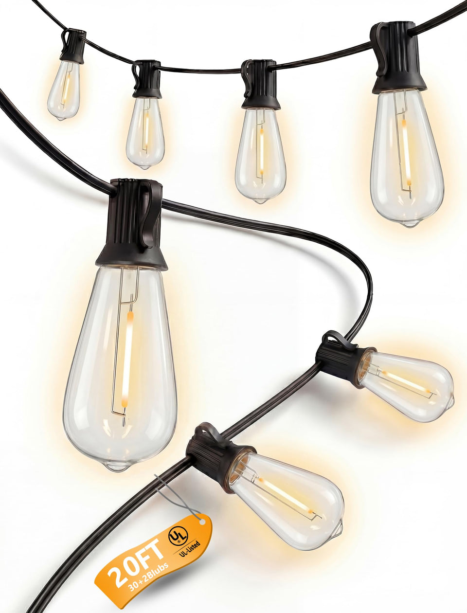 Konictom 20ft LED outdoor string lights illuminate patios with warm vintage glow for patios.