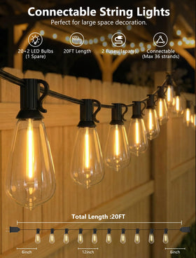 Konictom 22 ST40 vintage Edison bulbs create cozy outdoor ambiance.