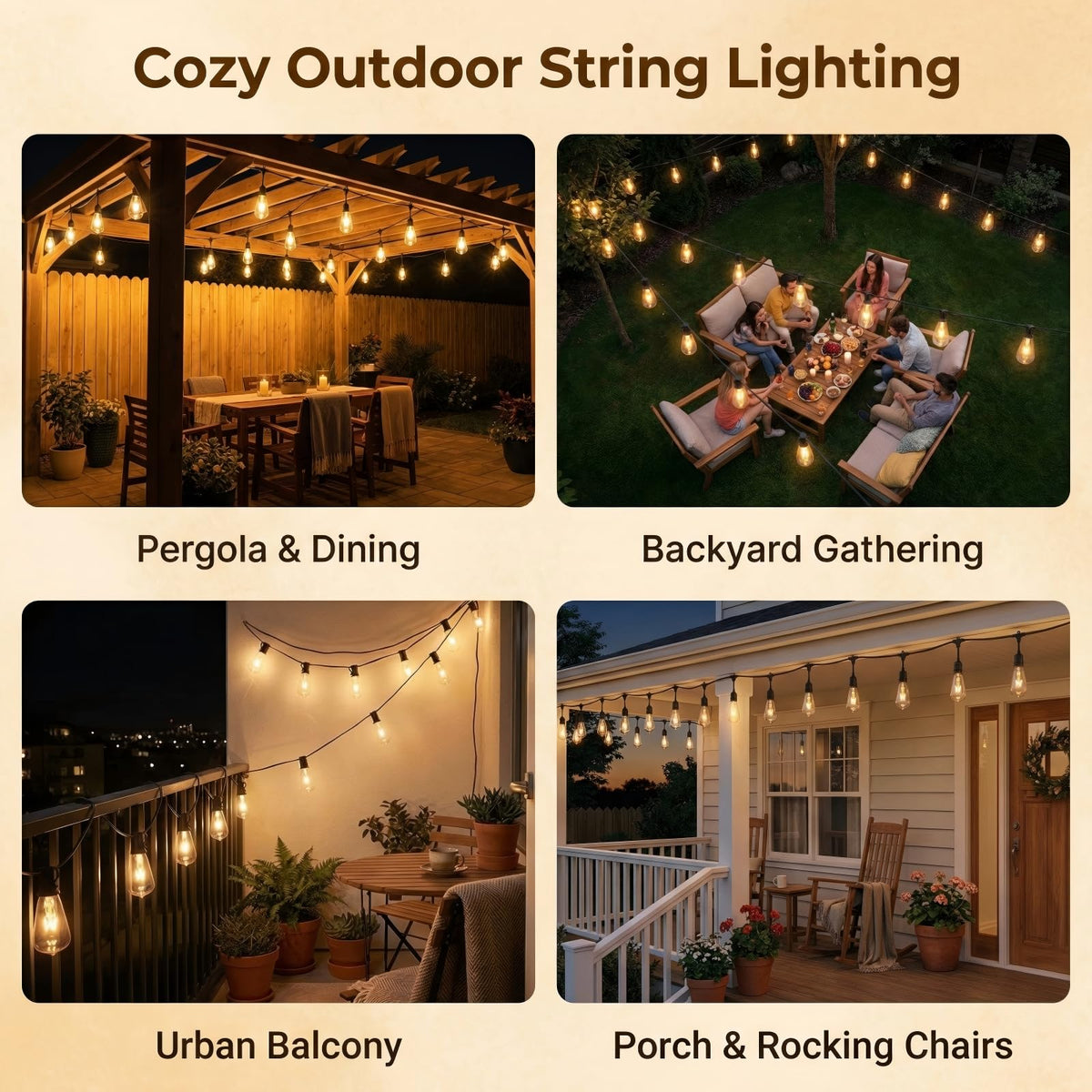 Konictom outdoor bulbs provide ambient cafe-like lighting.