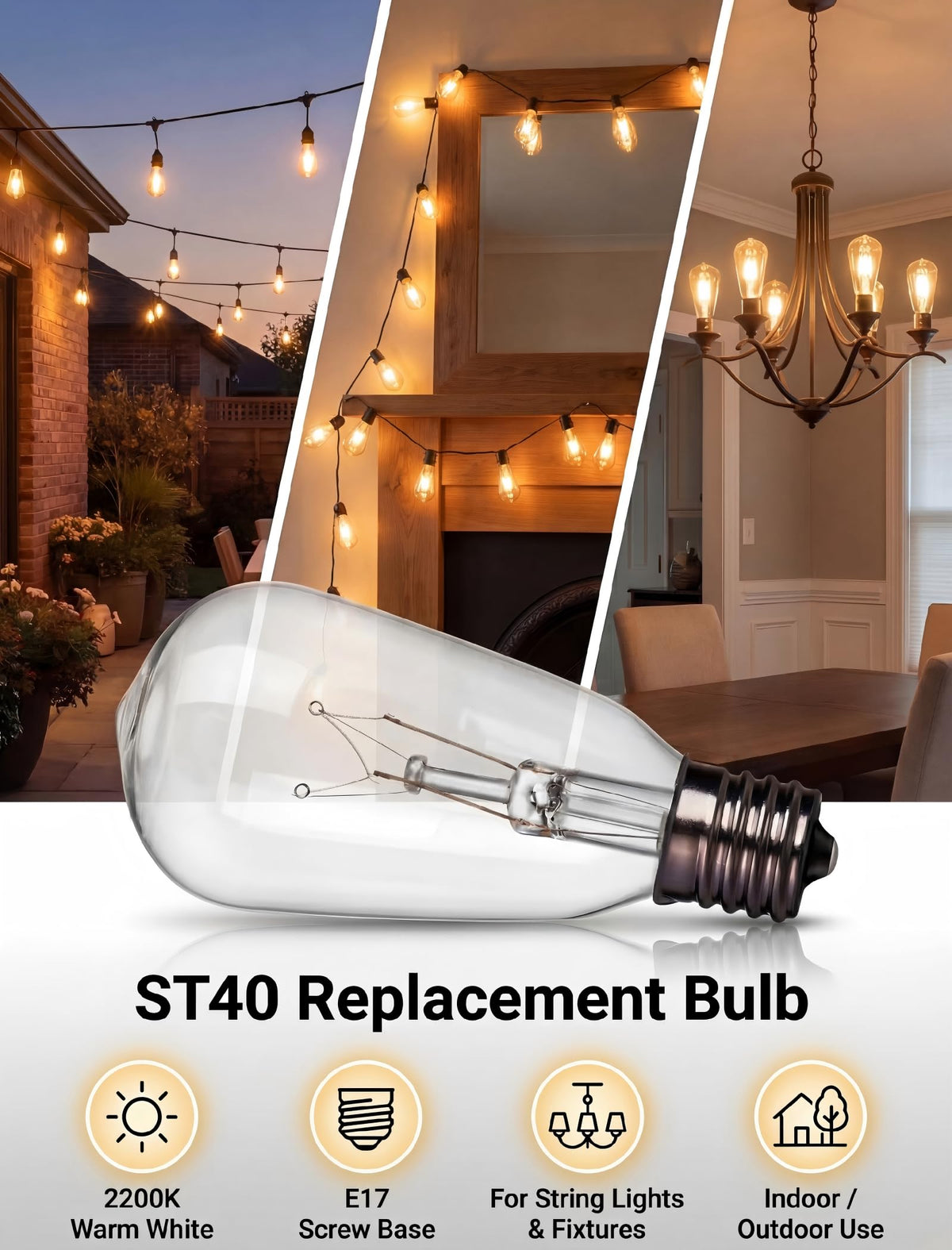 Konictom ST40 weatherproof bulb ideal for outdoor string lights.