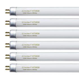 Konideke 22-inch T5 warm white bulb set, six-pack for under-cabinet lighting.
