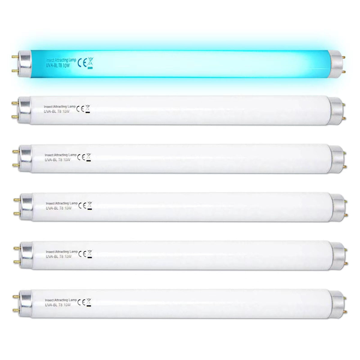 Konideke 6-pack T8F10W bulbs, front view, easy replacement and brightness