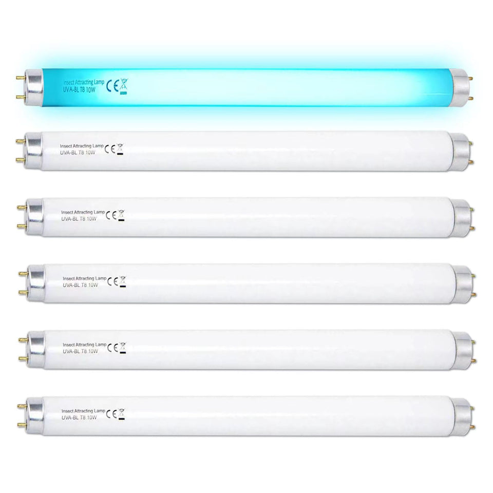 Konideke 6-pack T8F10W bulbs, front view, easy replacement and brightness