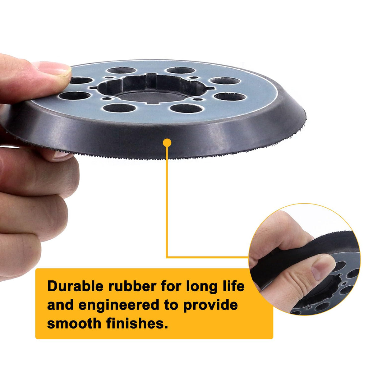 Soft rubber backing on KONIGEEHRE pad minimizes vibration and improves control.