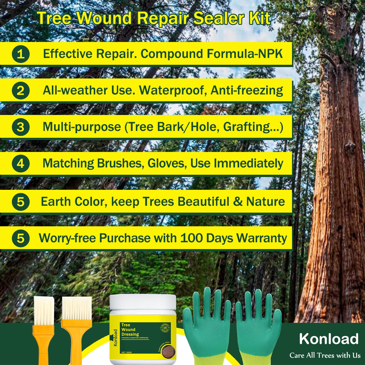 Konload wood-natural-brown finish hides repairs while protecting from weather.