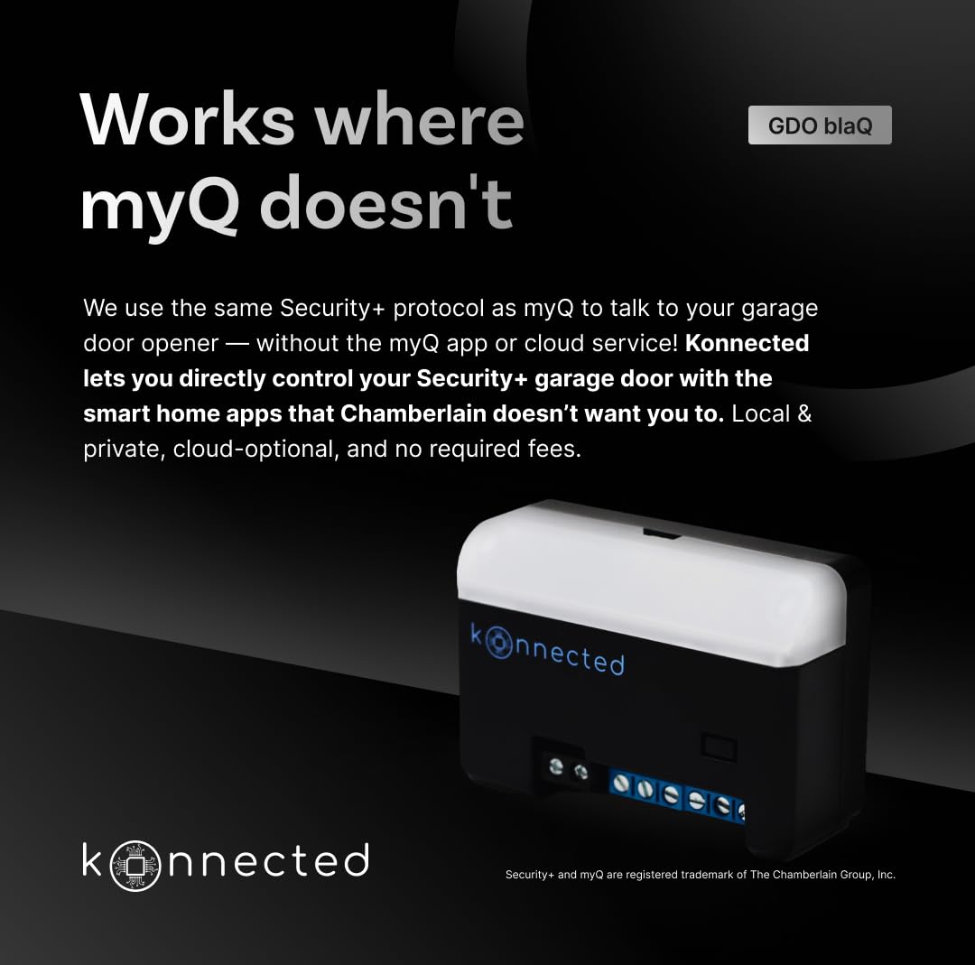 Konnected blaQ GDO local control interface enabling cloud-free automation