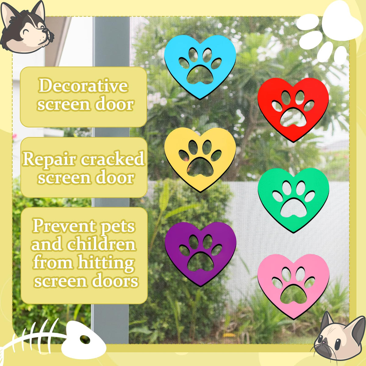 Konohan yellow paw print heart screen door magnet adds sunny accents to doors and windows