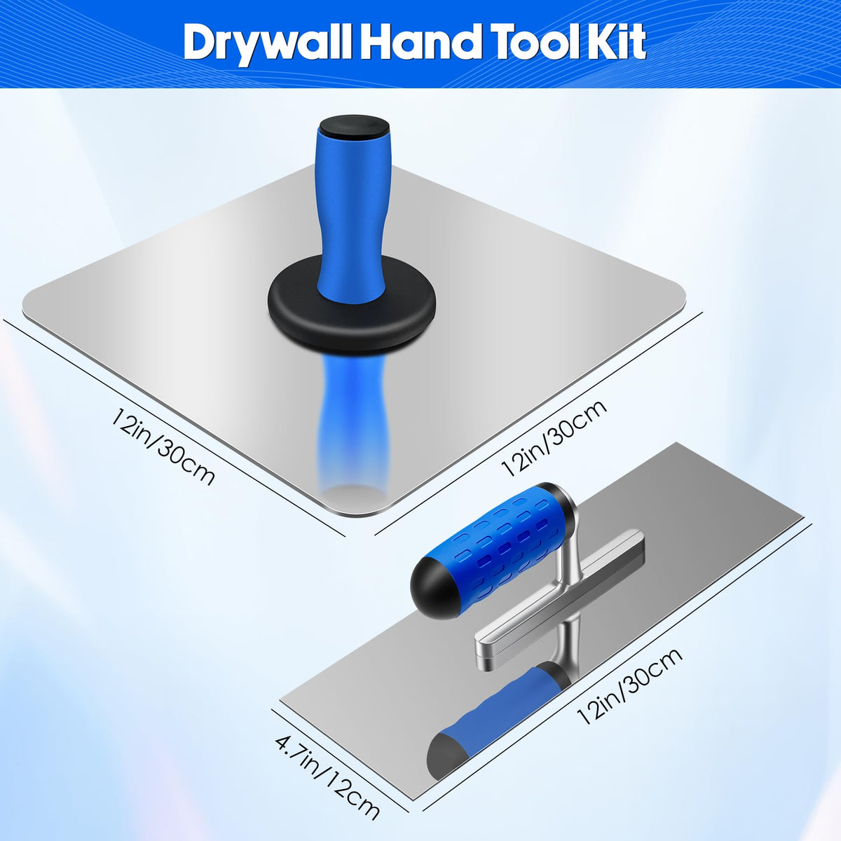 Konvixon finishing trowel 12x4.7-inch with stainless steel edge for smooth edges.