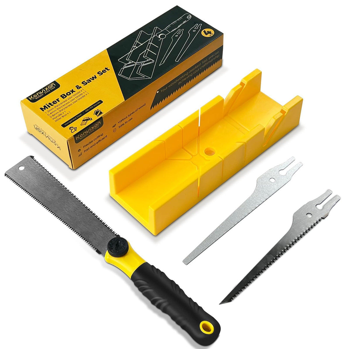 Konvixon miter box and saw for home improvement tasks.