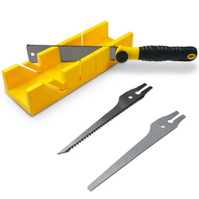 Konvixon mitre box and saw set ready for precise trim cuts.