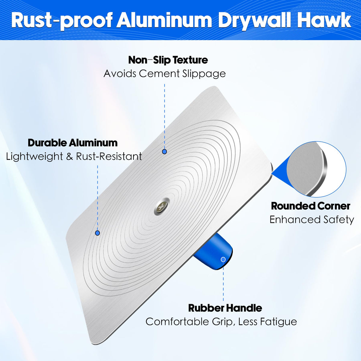 Konvixon rust-proof trowel supports durable use on plaster and concrete jobs.