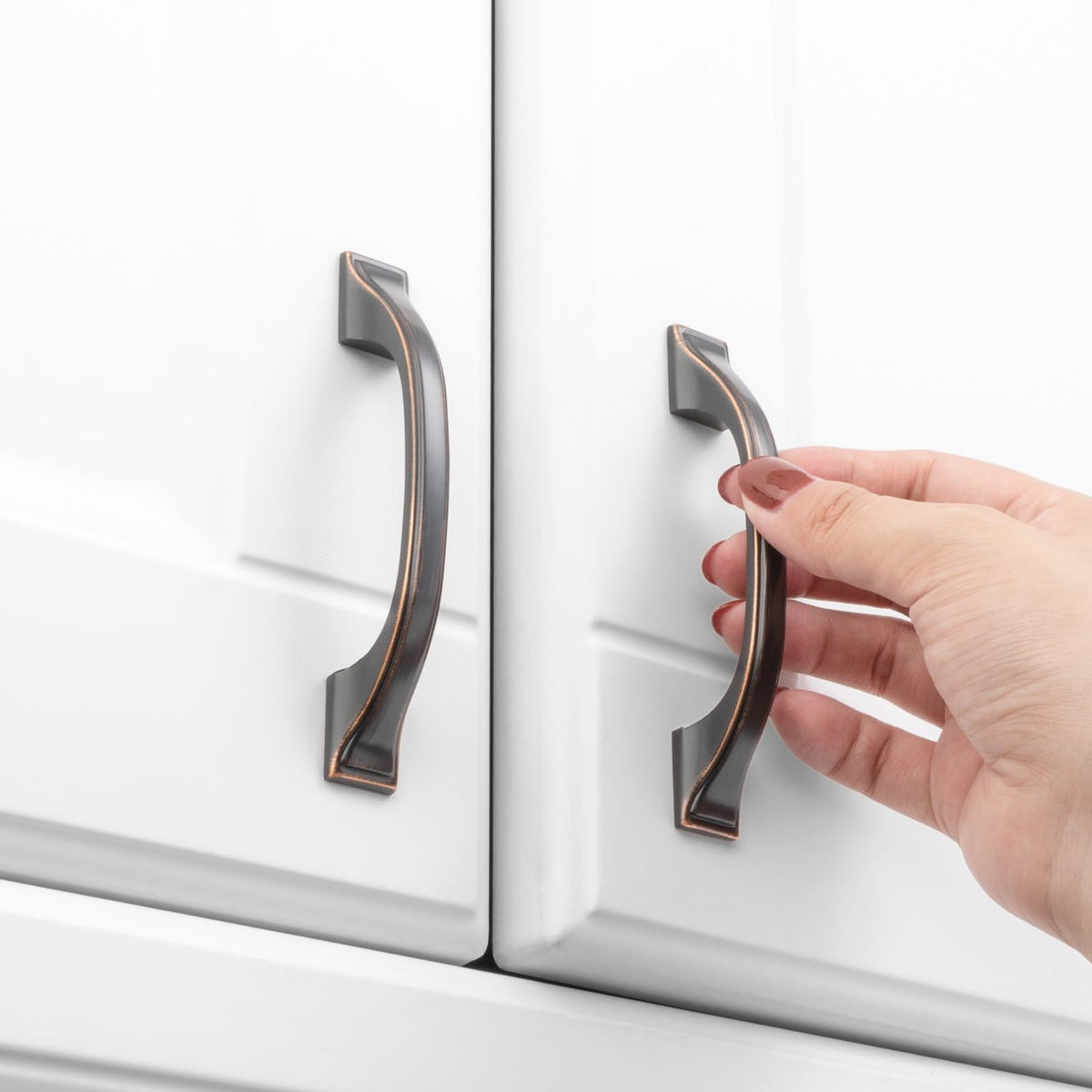KOOFIZO oil rubbed bronze pull mounted on a drawer front with refined look