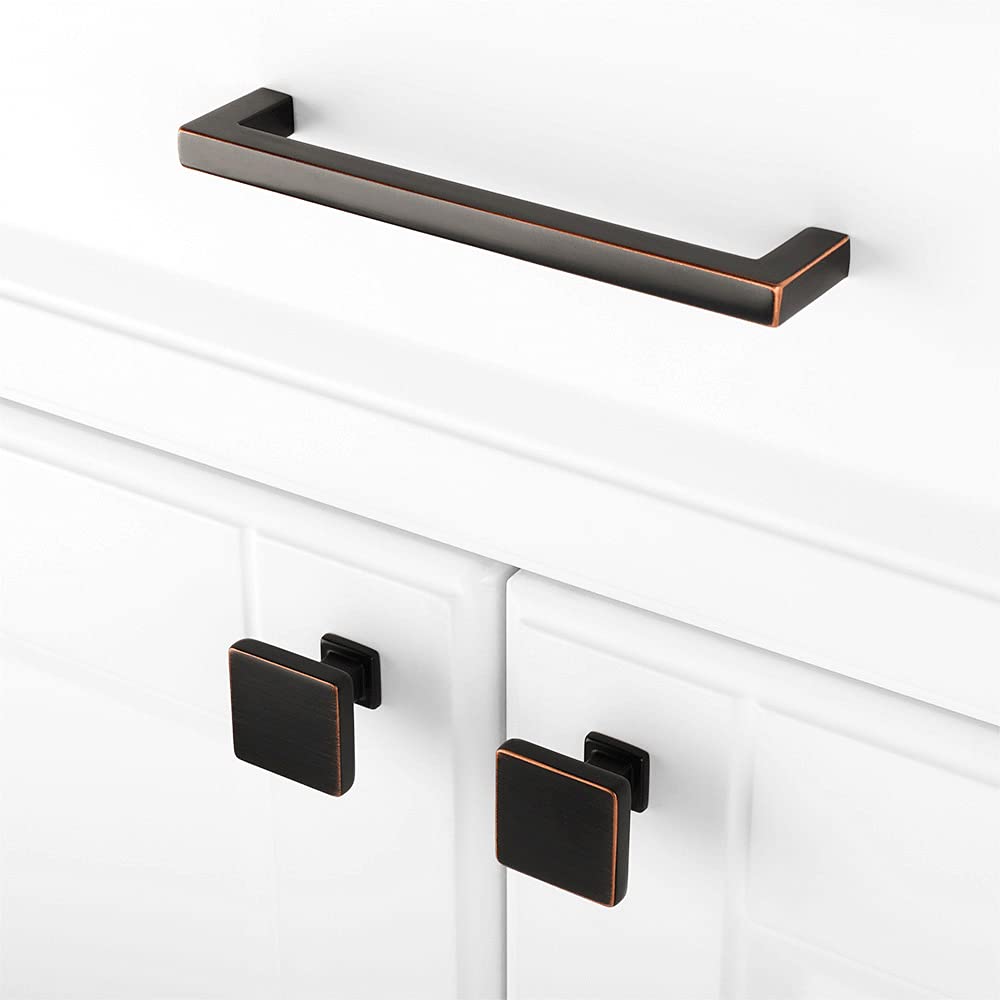 KOOFIZO bronze square knob adds a cohesive look to the bathroom vanity.