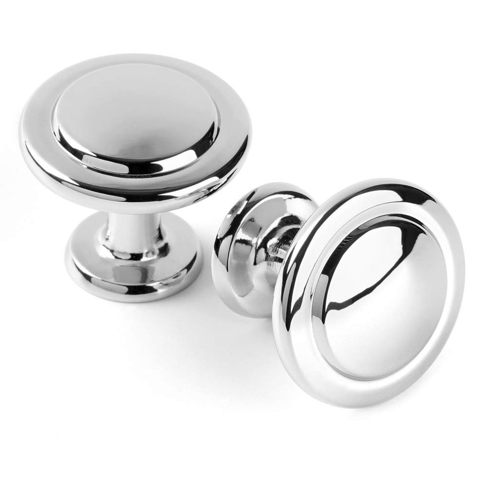 KOOFIZO round polished chrome knob close-up with smooth edge and comfortable grip.
