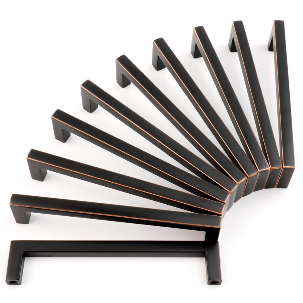 KOOFIZO solid square bronze cabinet handles with oil rubbed bronze finish for durable kitchen storage.