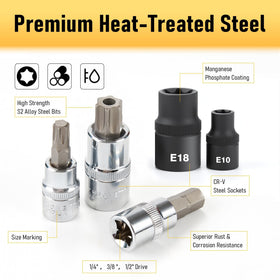 KOOPOOL E-Torx sockets with manganese phosphate coating resist corrosion.