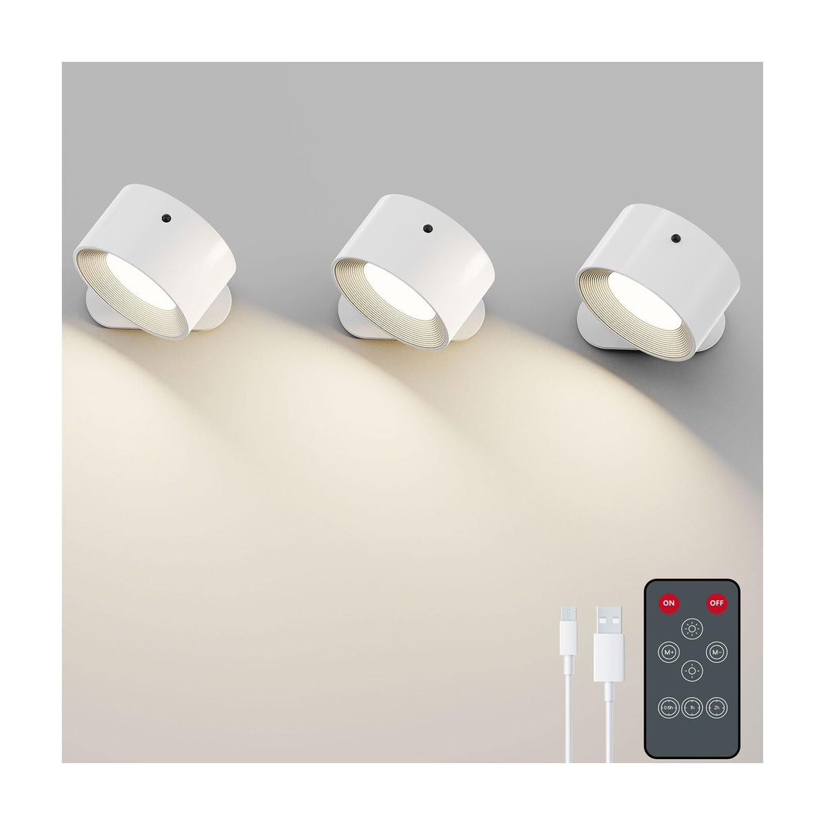Koopala 3Pack rechargeable LED wall sconce with adhesive install for quick setup