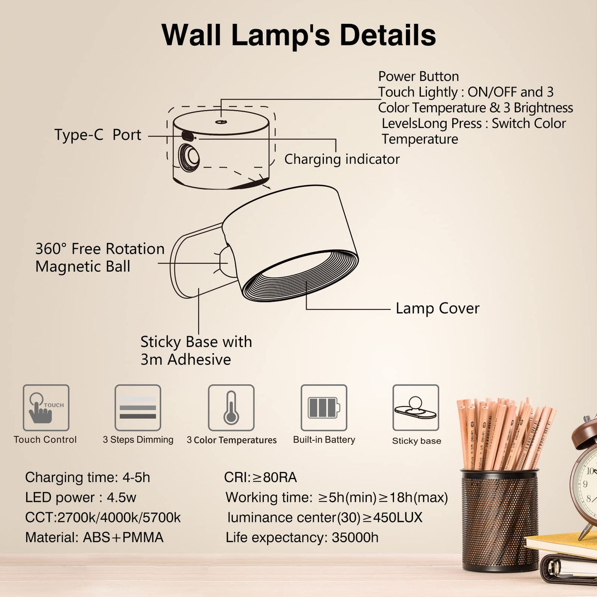 Koopala LED Sconce uses 3M adhesive for quick, tool-free wall installation.