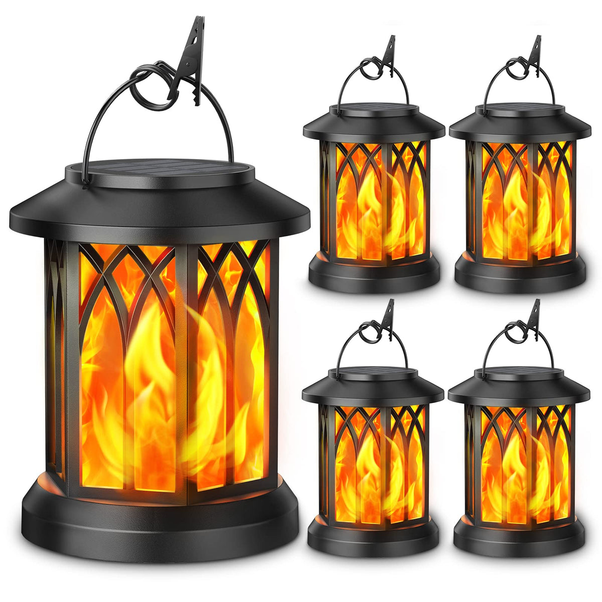 KOOPER 4-pack solar lanterns with flame illusion for yard ambiance.