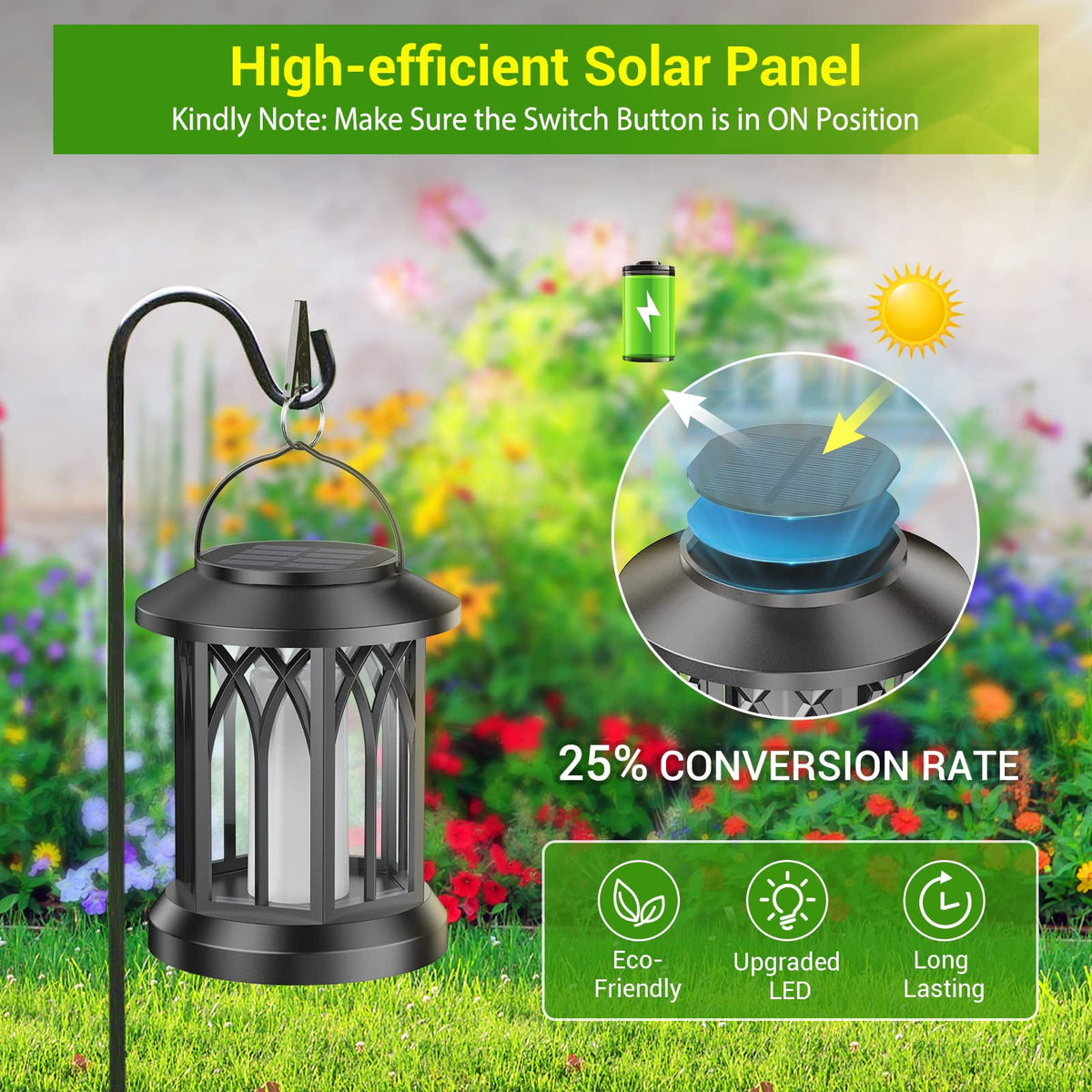 KOOPER 600mAh battery stores sunlight for extended outdoor use.