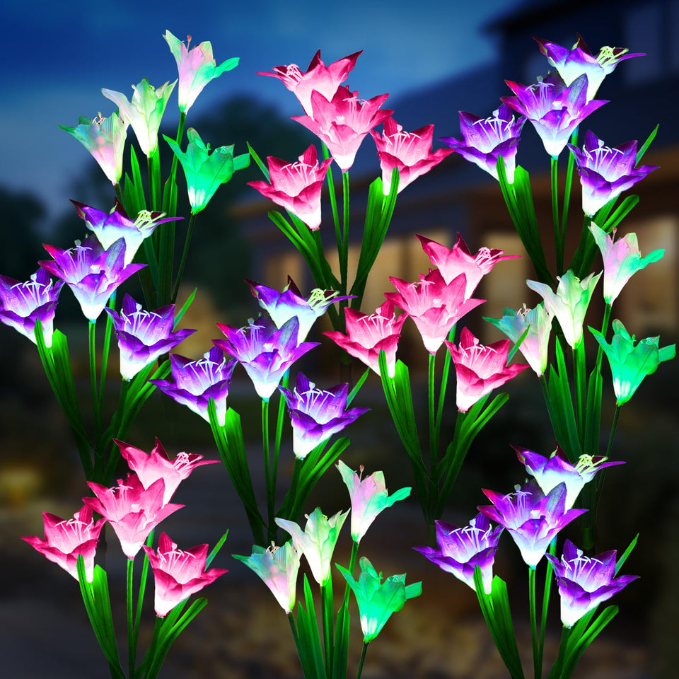 KOOPER outdoor solar light with bigger lily flowers illuminates garden paths at night