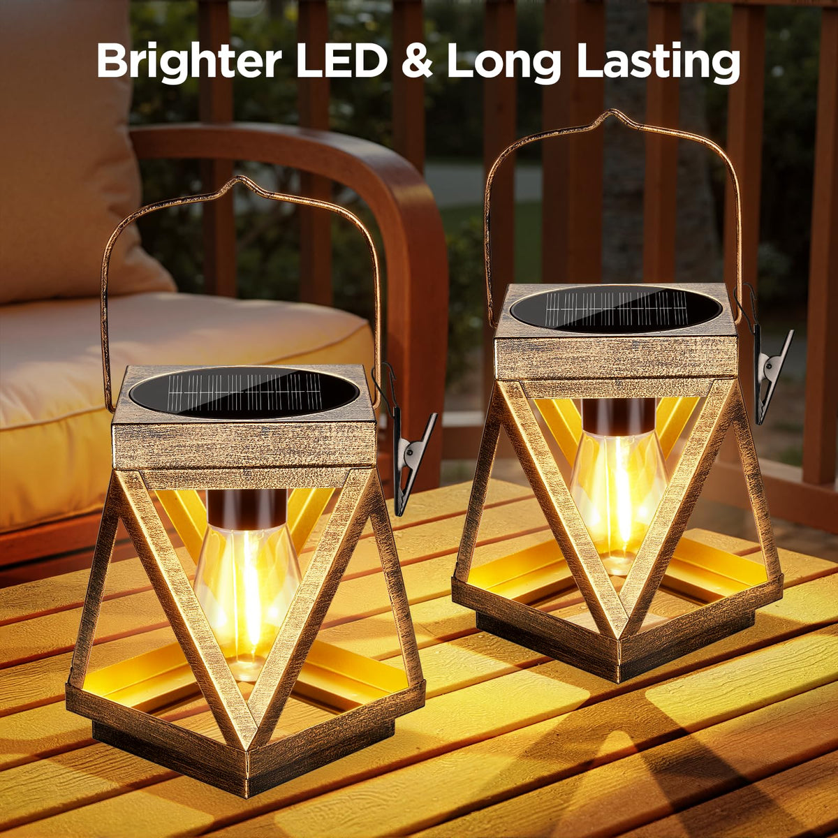 KOOPER bronze lantern for patio with dusk-to-dawn auto operation