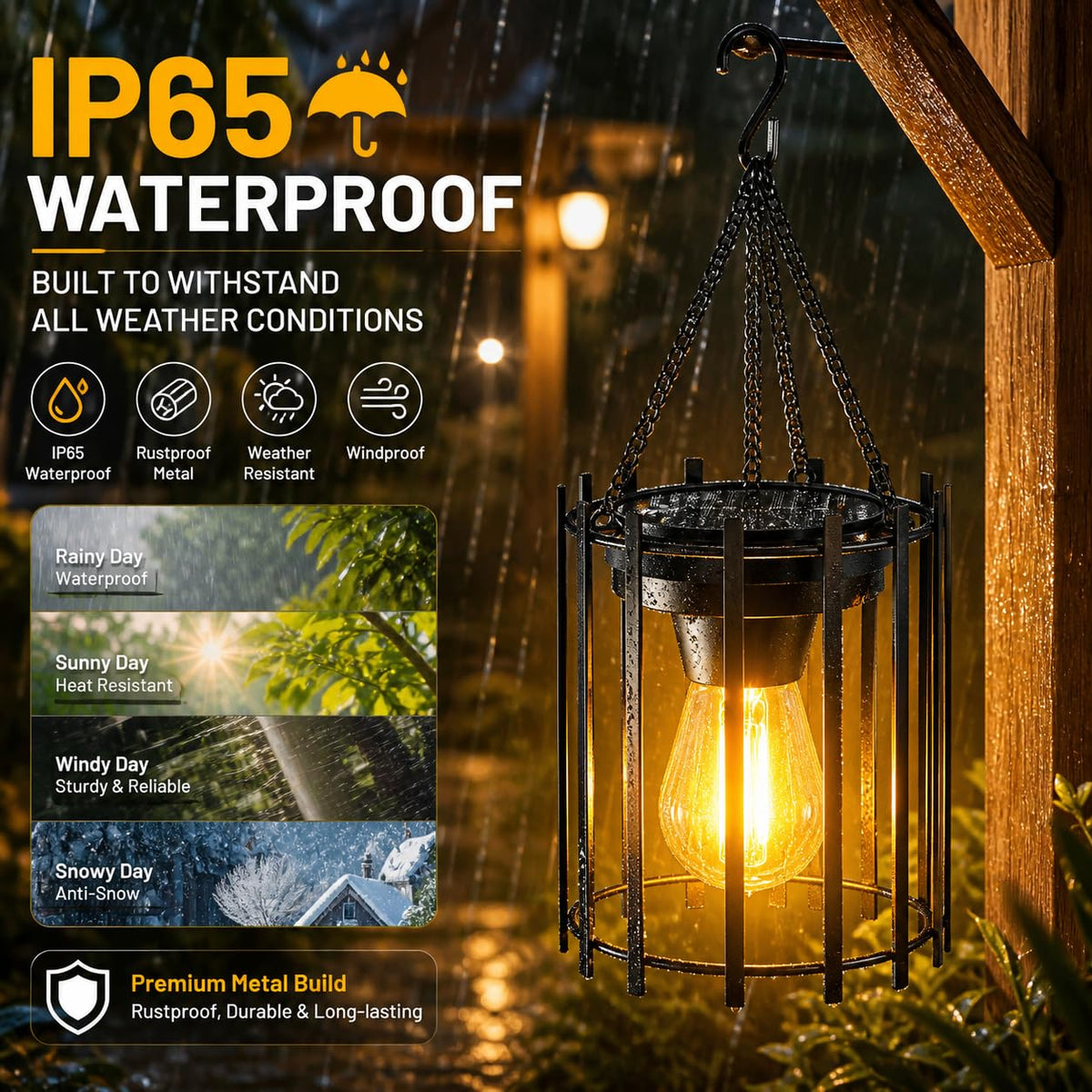 KOOPER hanging lantern metal design adds elegant ambience to patio decor.
