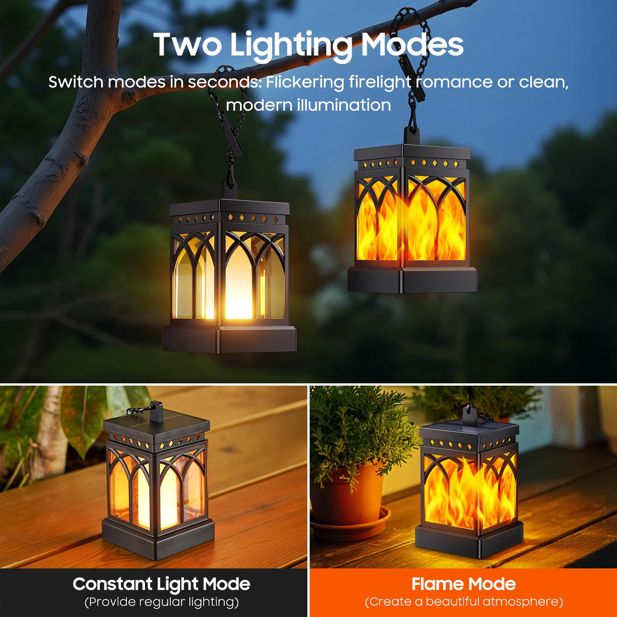 KOOPER hanging lantern ring allows easy placement on trees, pergolas, or hooks.