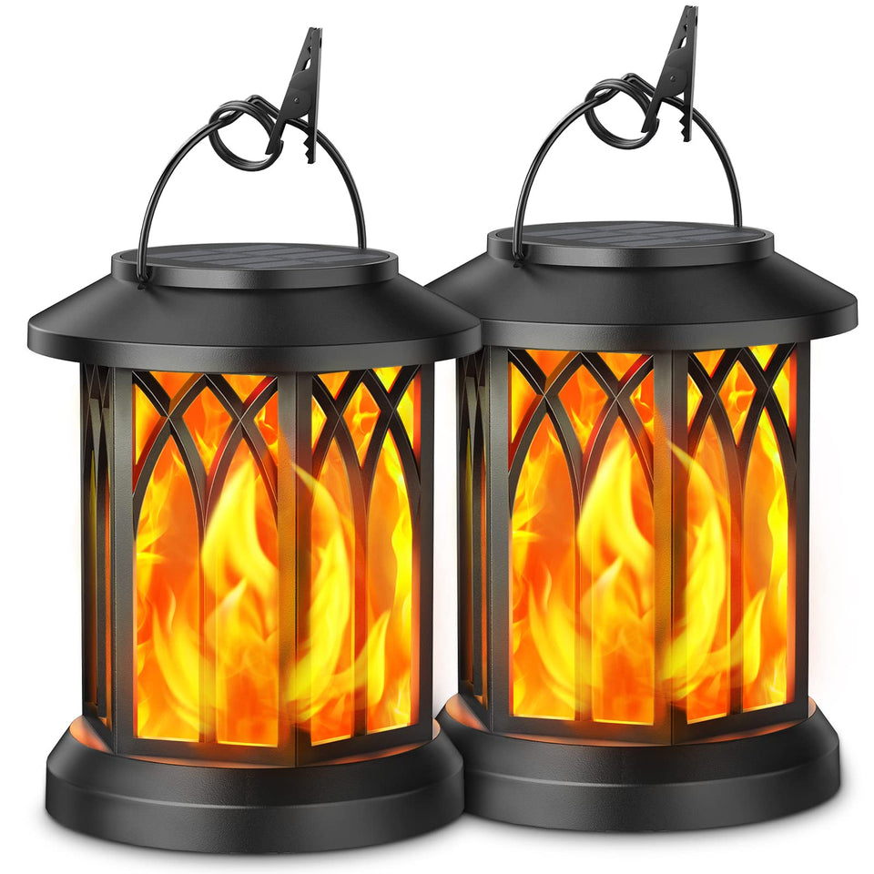 KOOPER hanging solar lights lantern with dancing flame glow for porch or patio