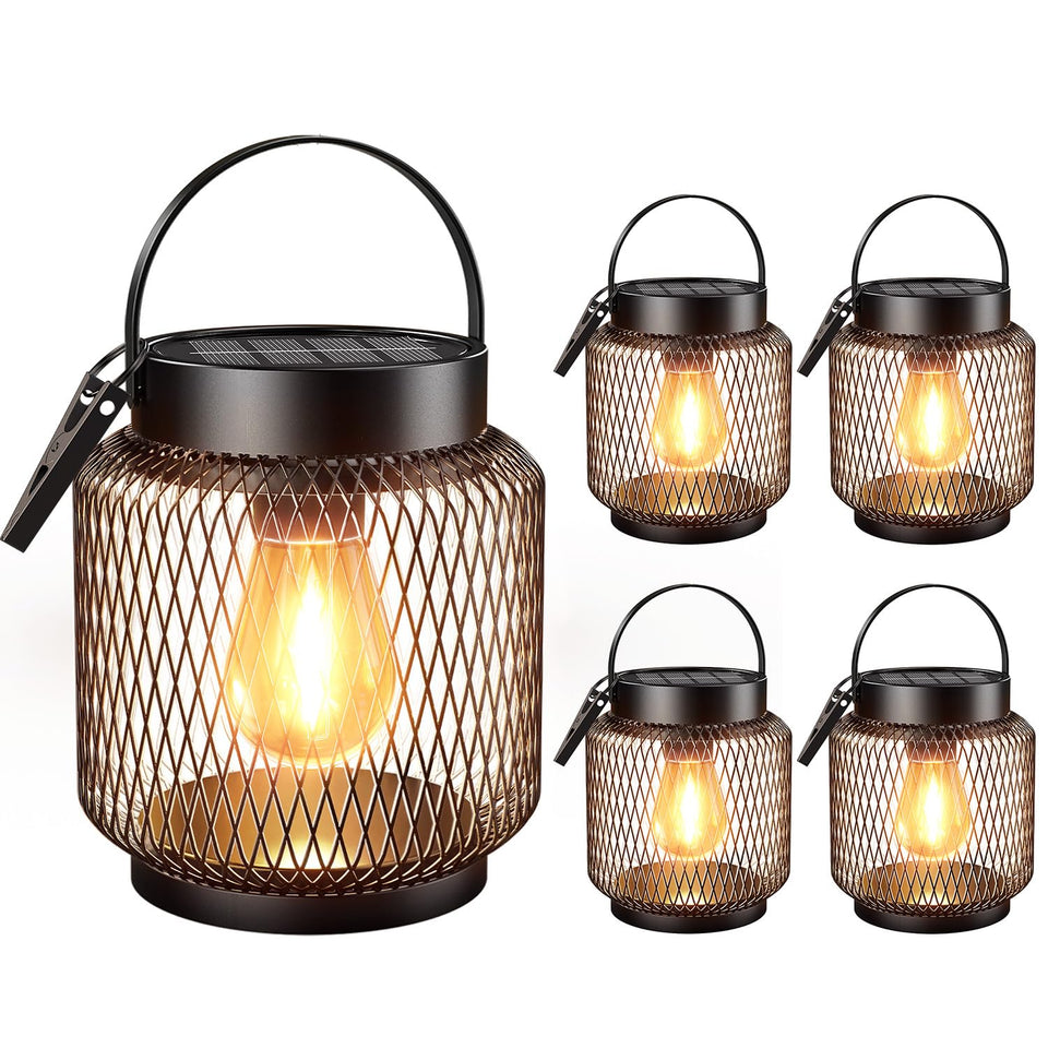 KOOPER metal solar lantern clipped to a patio umbrella for ambient evening lighting