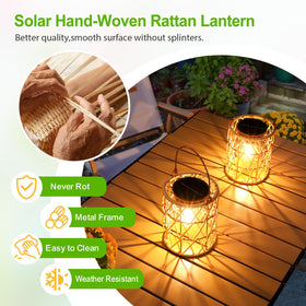 KOOPER rattan-woven hanging lantern adds warm rustic charm