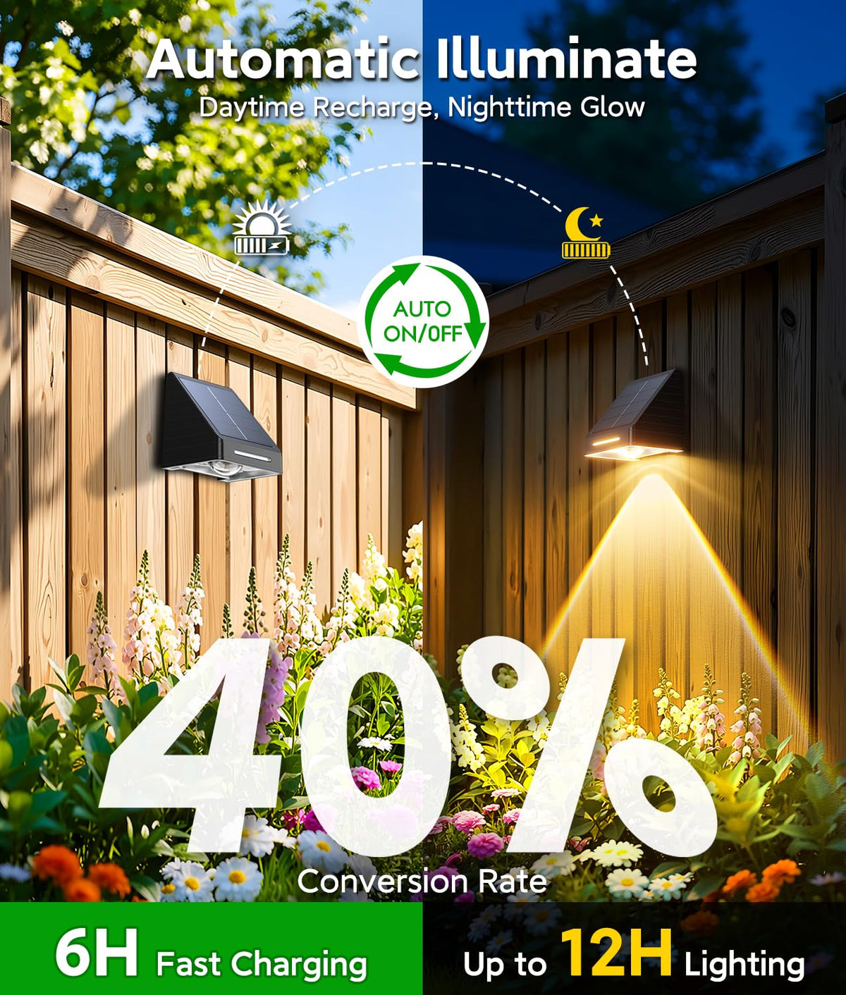 KOOPER solar fence light displays 9 colors for festive evenings.