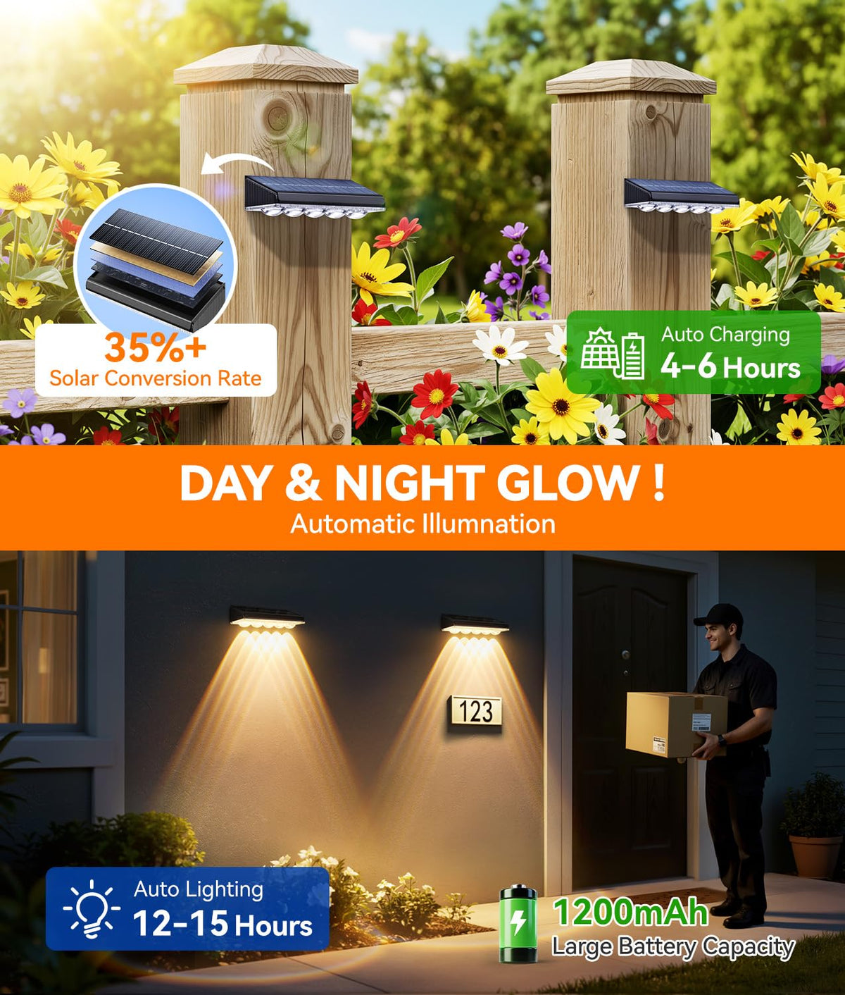 KOOPER solar fence light bright LEDs deliver clear lighting without wiring.