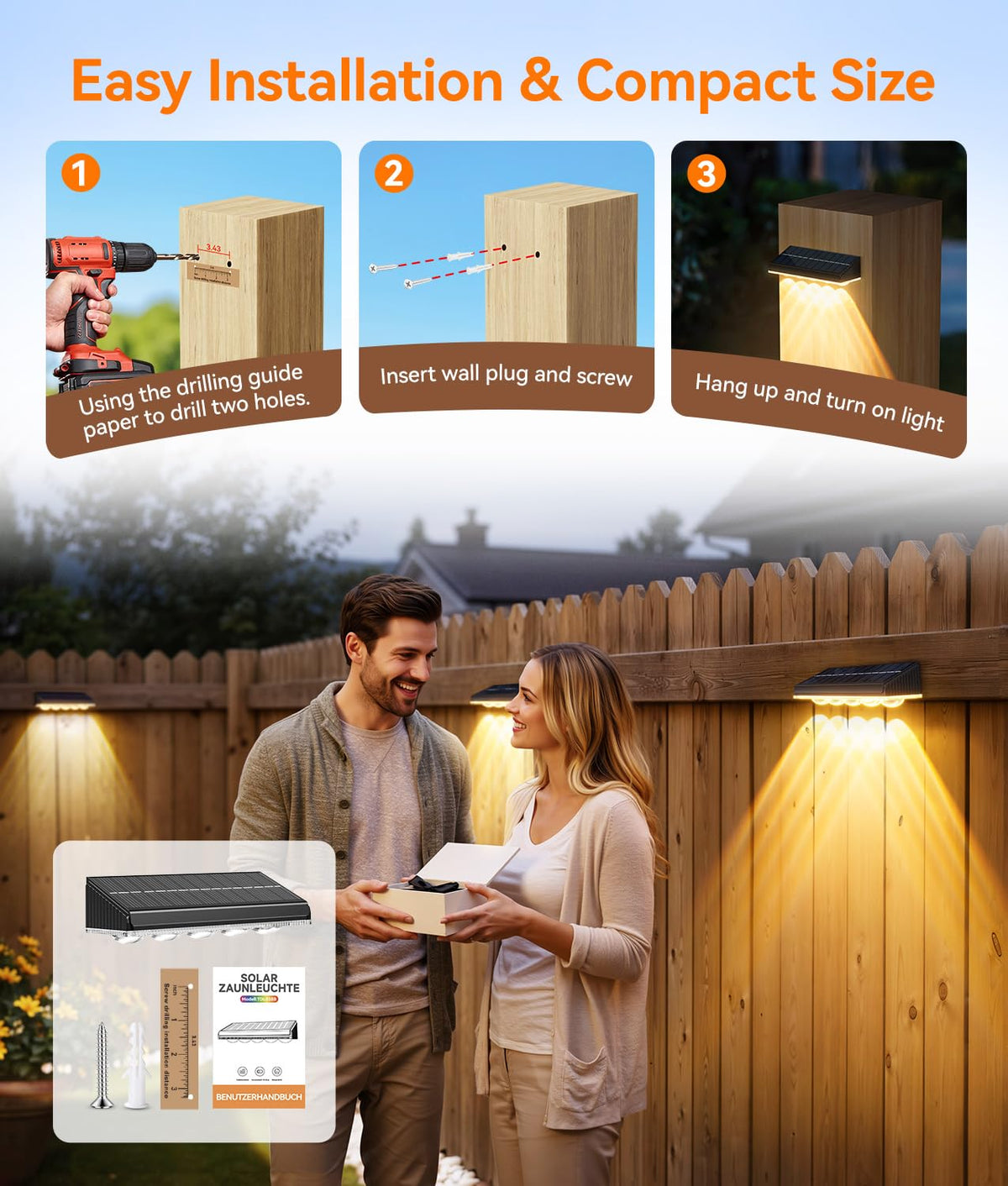 KOOPER solar fence light color gradient mode creates festive ambience after dark.