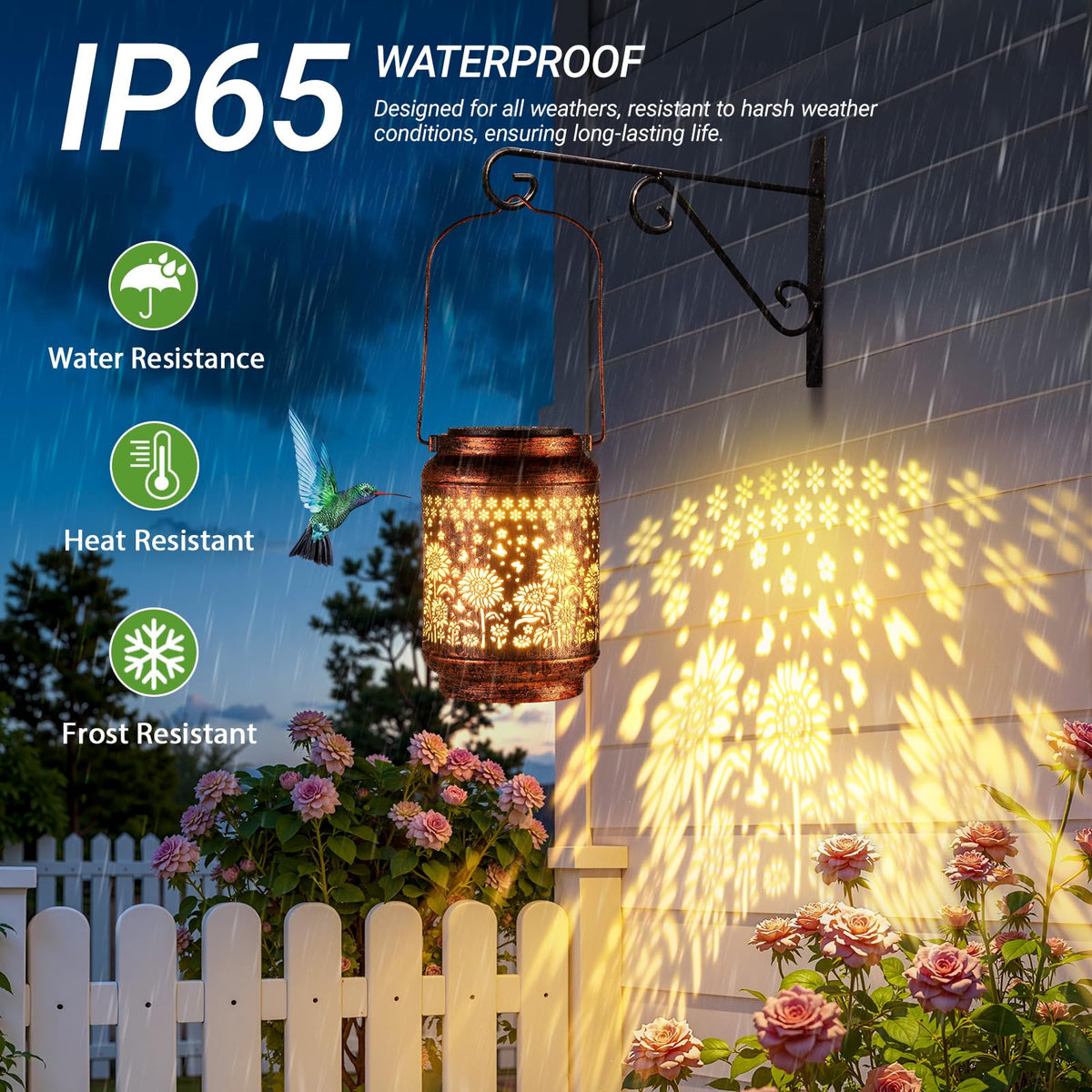 KOOPER brighter solar lanterns highlighting petals clearly at night