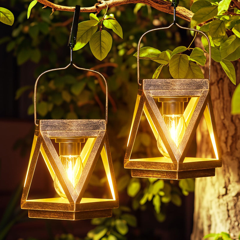 KOOPER solar lantern bronze hanging with warm glow for outdoor evenings