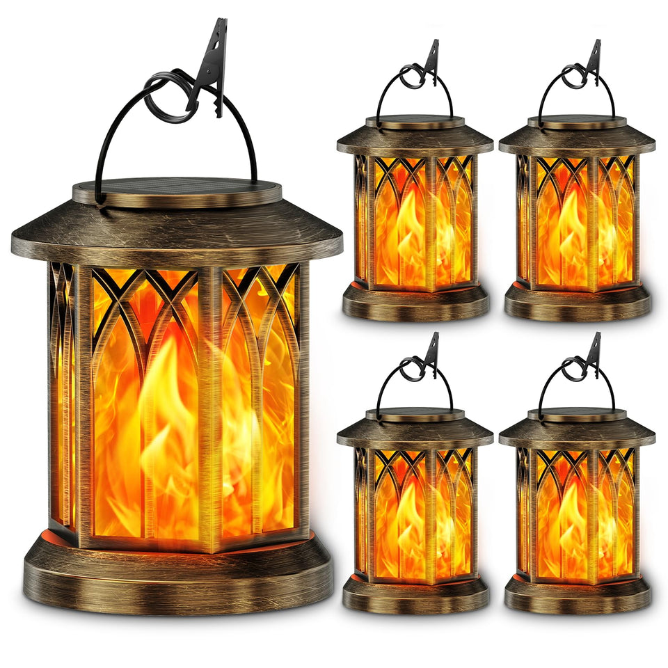 KOOPER solar lantern dancing flame for bronze outdoor decor, inviting night ambiance.