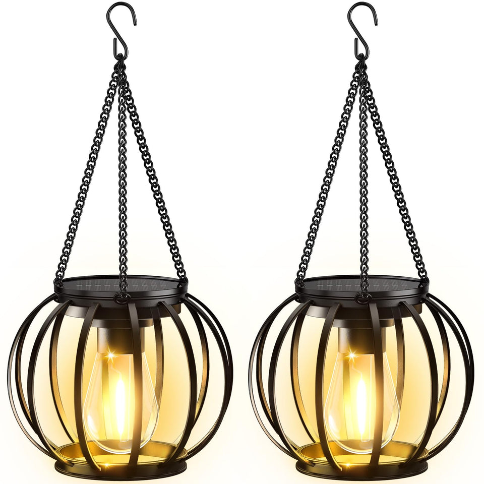 KOOPER solar lantern with vintage pumpkin design casting warm garden glow.