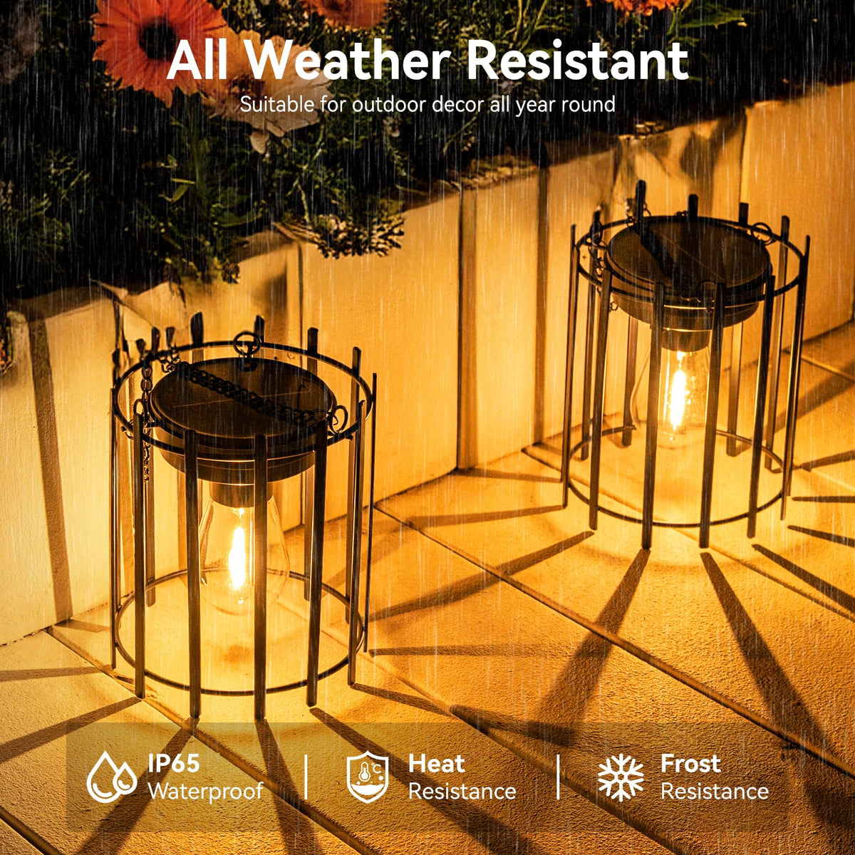 KOOPER solar lantern on a patio creates inviting light for evenings.