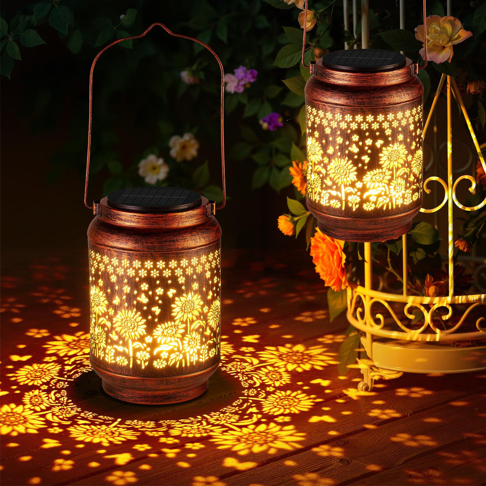 KOOPER solar lanterns 2-pack projecting sunflower patterns for garden glow