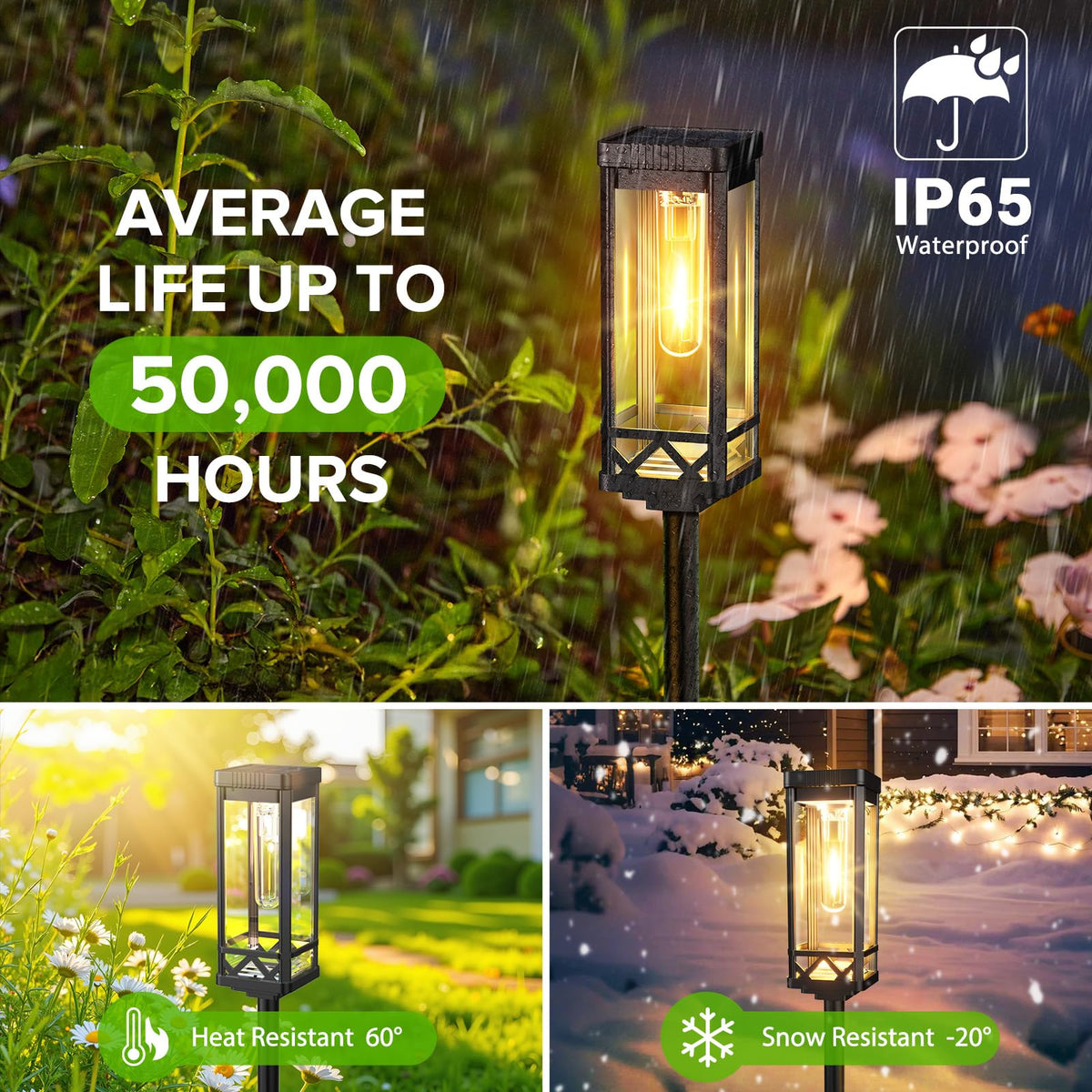 IP65 waterproof KOOPER solar lights endure rain and snow for year-round use